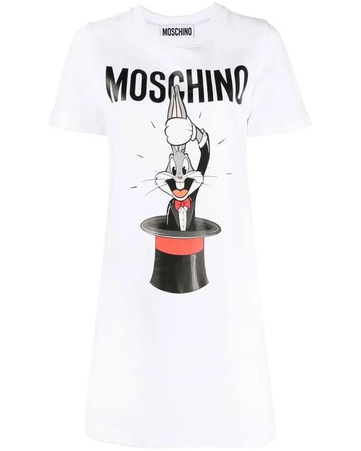 Moschino White Bugs Bunny Print Dress