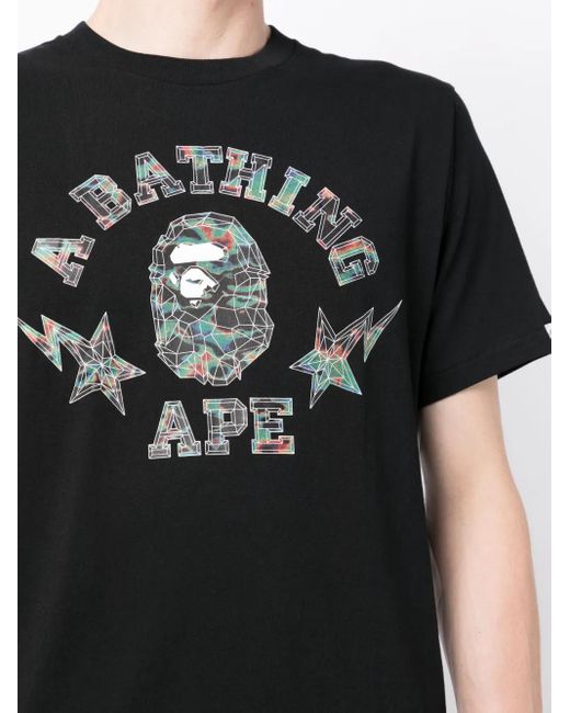 A Bathing Ape Black Logo-Print Cotton T-Shirt for men