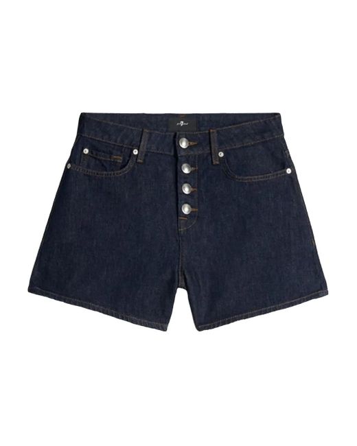 7 For All Mankind Blue Kori Button-Fastening Denim Shorts