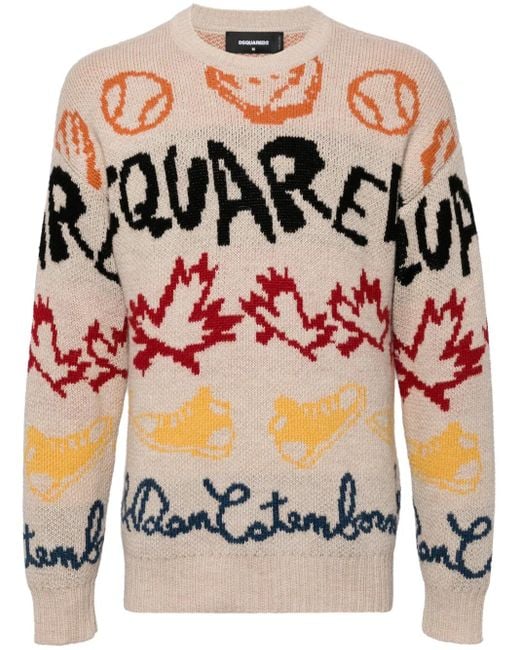 メンズ DSquared² ロゴインターシャ セーター Pink
