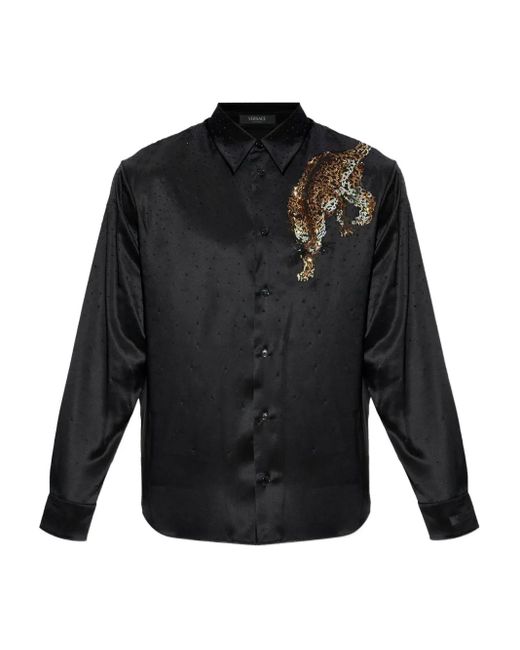 Camicia Con Decorazione di Versace in Black da Uomo