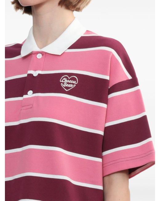 Chocoolate Pink Striped Cotton Polo Top