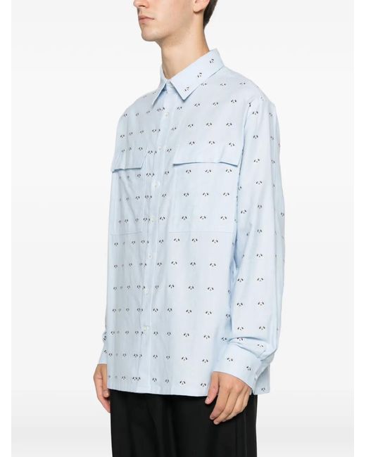 LC23 White Chest-Pocket Patterned Shirt for men