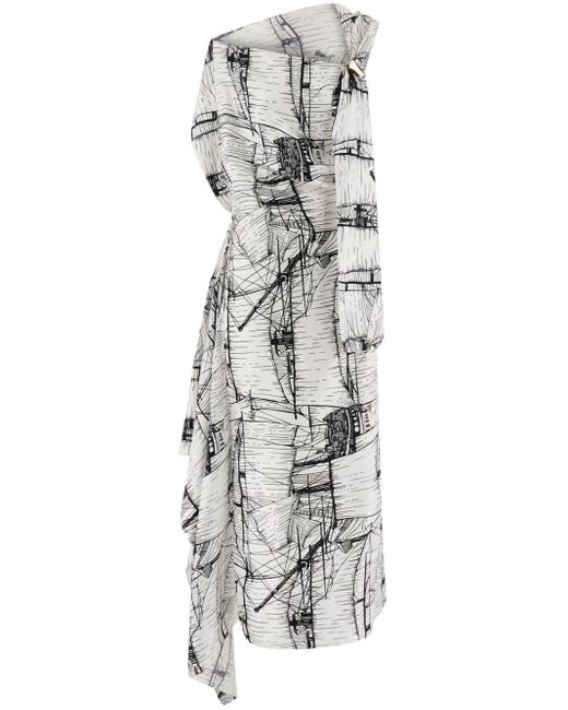 Ferragamo Asymmetrische Midi-jurk in het Gray