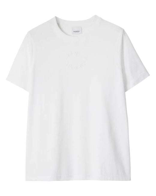 Burberry White Tonal Embroidered-Logo T-Shirt