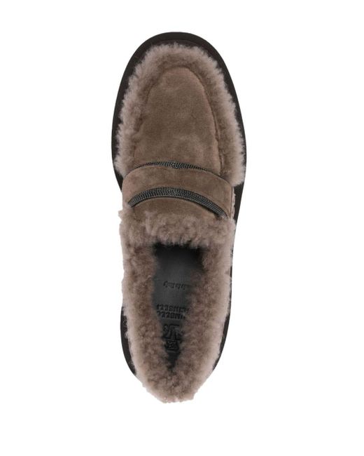 Brunello Cucinelli Brown Faux-shearling Suede Loafers