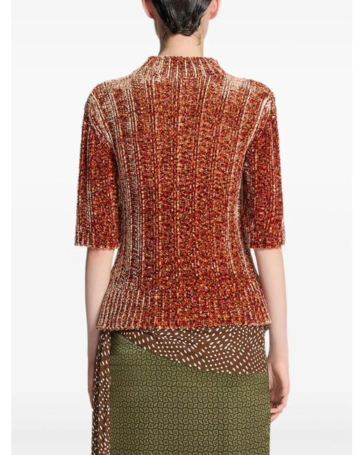 Dries Van Noten Red Short-Sleeved Ribbed Sweater