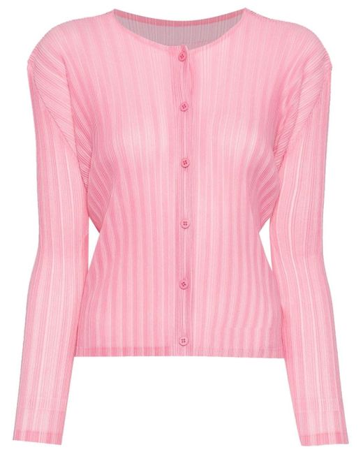Pleats Please Issey Miyake Pink Button-down Pleated Cardigan