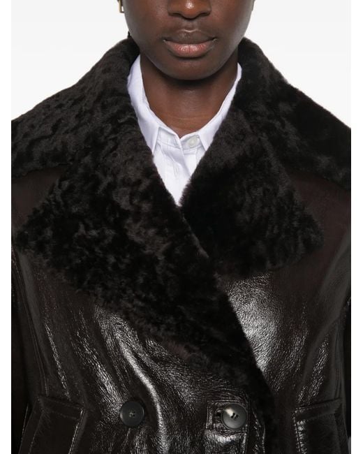 FURLING BY GIANI Black Shearling-Collar Double-Breasted Jacket