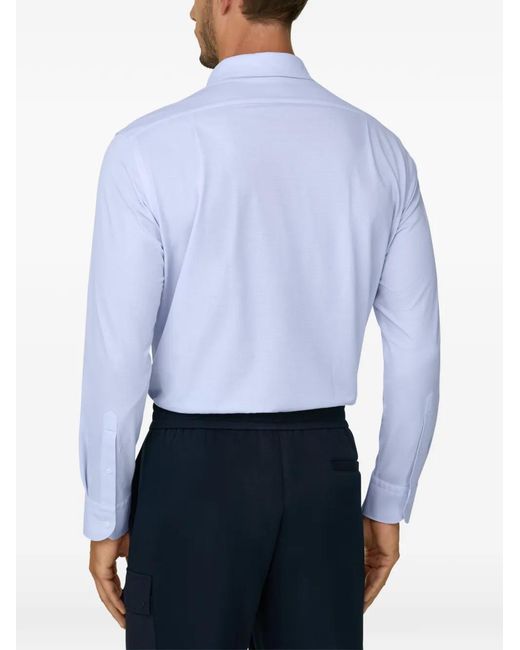 Boggi Blue Polo Shirt Checked Japanese Jersey Regular Fit for men