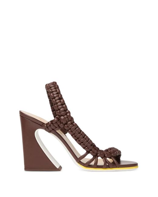 Fendi Brown Arco Braided Sandals
