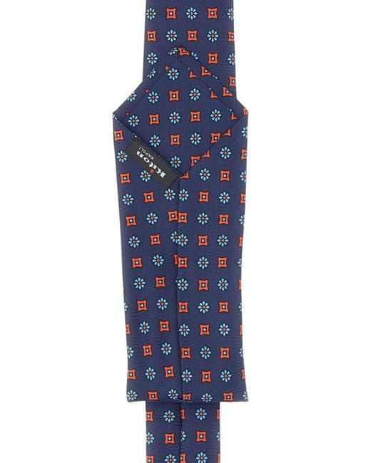 Kiton Blue Patterned Silk Tie for men