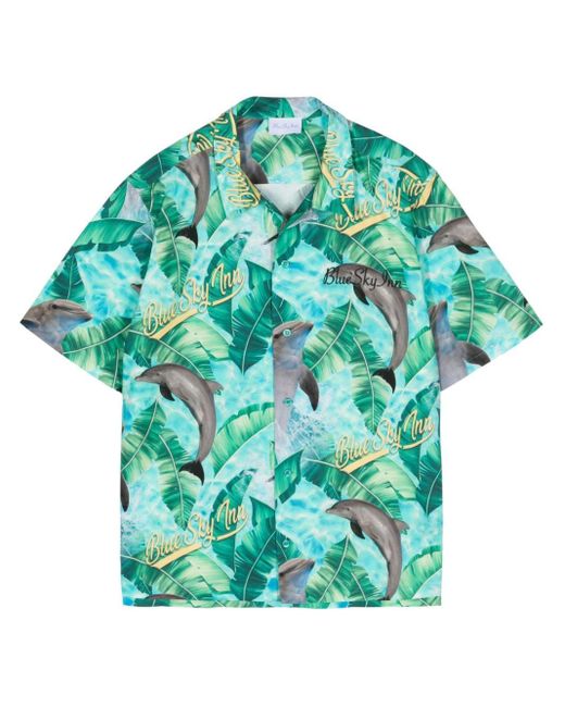 BLUE SKY INN Green Dolphin-print Cotton Shirt for men