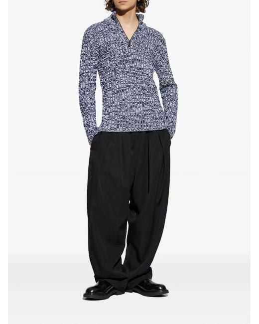 Tod's Blue Half-Zip Textured Wool Sweater for men
