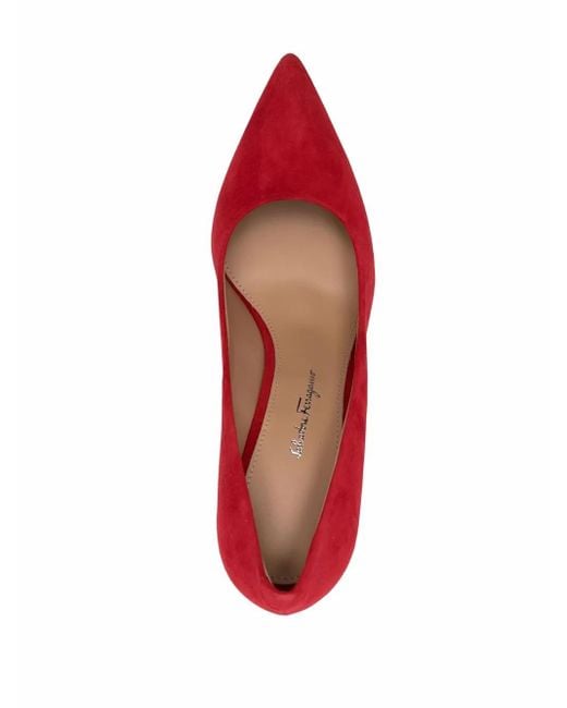Ferragamo Red Ferragamo Pointed 110Mm Suede Pumps