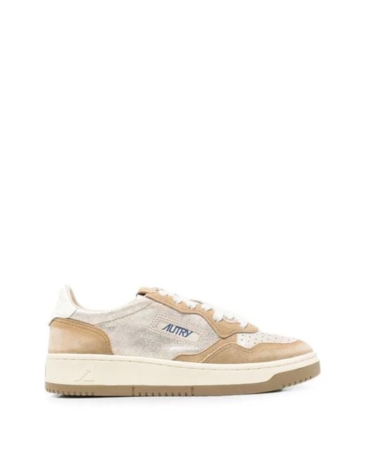 Autry White Medalist Metallic-Effect Panelled Sneakers