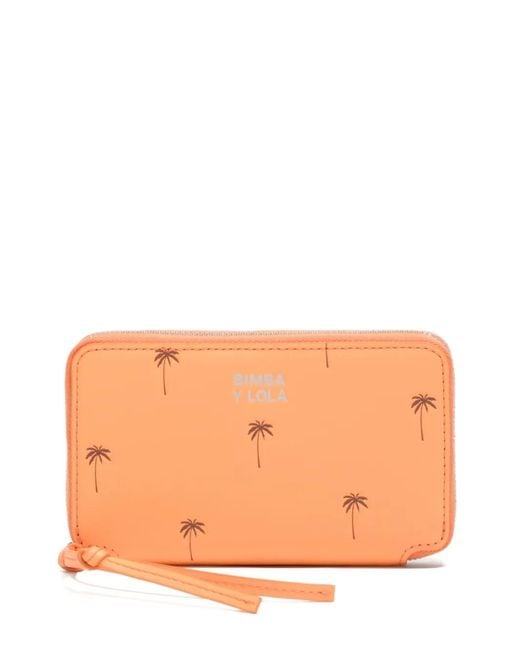 Bimba Y Lola Orange Palms Zip Leather Wallet