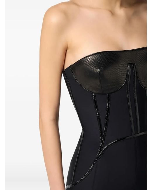 Elisabetta Franchi Black Python-Effect Bustier-Style Mini Dress