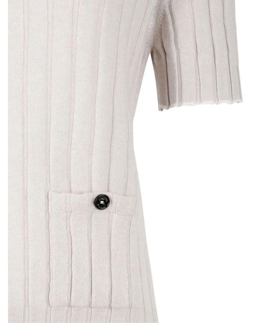 Barrie White Pocket Ribbed Knitted Pullover