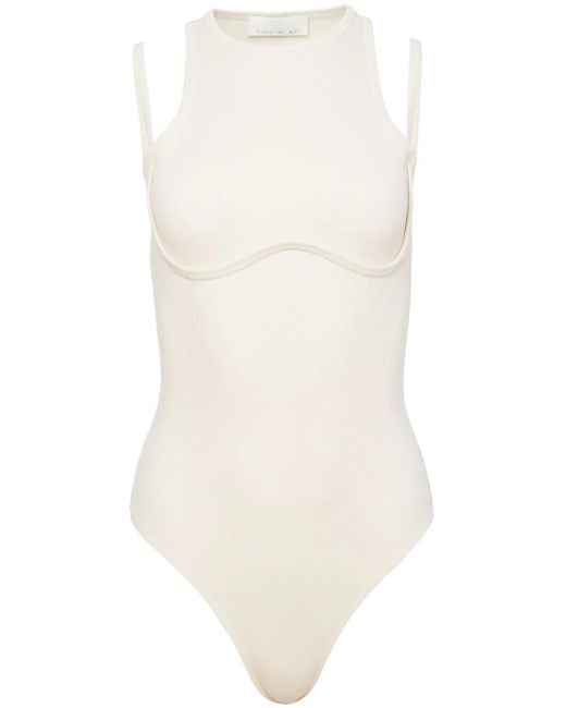 Fleur du Mal White Strappy Ribbed Bodysuit