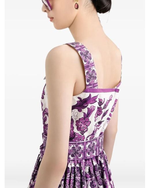 Dolce & Gabbana Purple Midikleid Mit Maiolica-Print