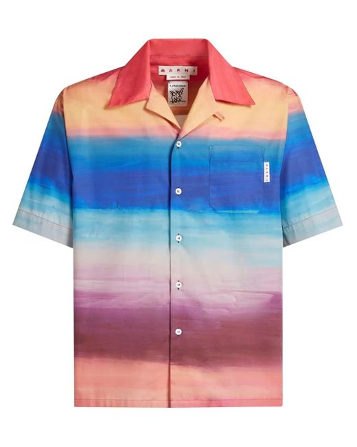 Marni Blue Bowling Shirt With Dark Side Of The Moon Print for men