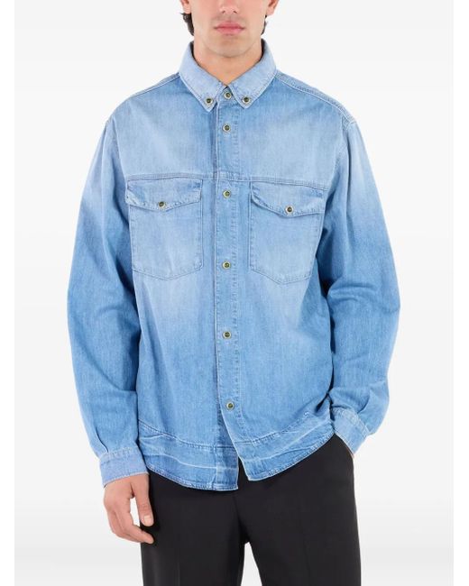 Roberto Cavalli Blue Stud-Button Denim Shirt for men
