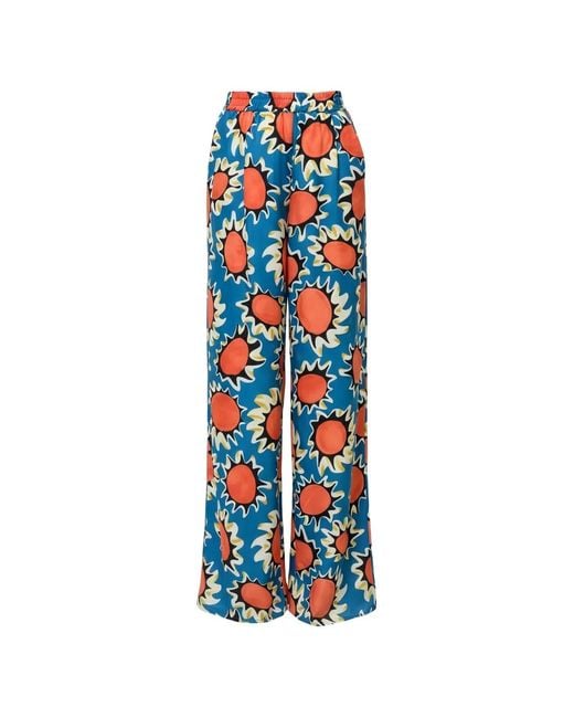 ODEEH Blue Floral-Print Palazzo Pants