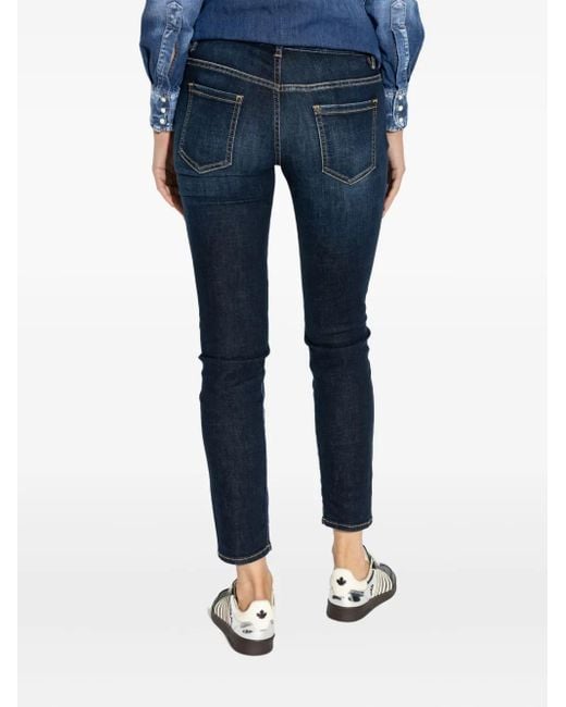 DSquared² Blue Logo-Plaque Cropped Jeans