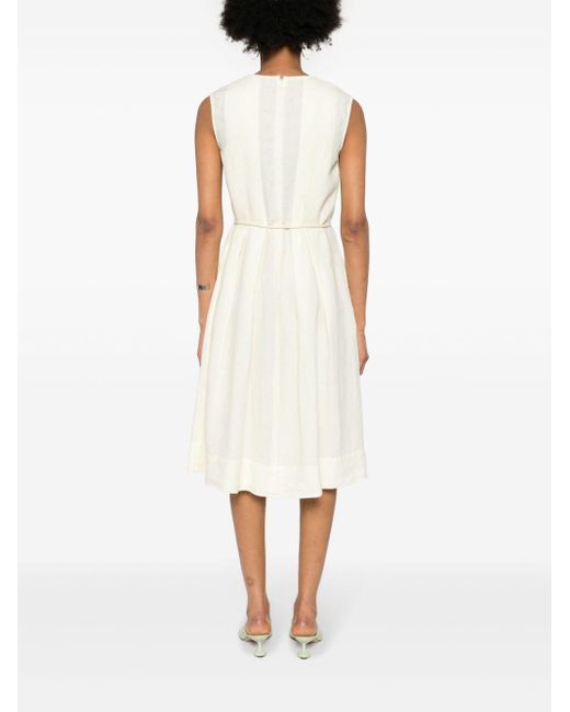 Peserico White Pleat-detail Linen Midi Dress