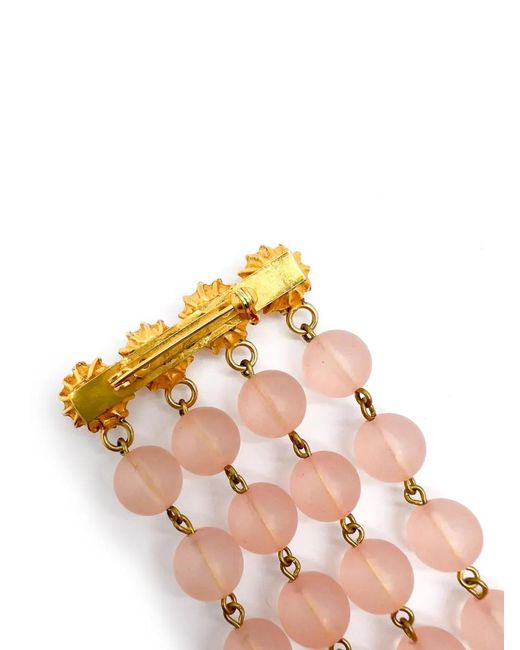 JENNIFER GIBSON JEWELLERY Metallic Vintage Pair Of Long Pink Satin Bead Tassel Brooches 1960s