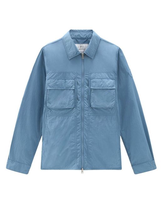 Woolrich Blue Crinkle Shirt Jacket for men