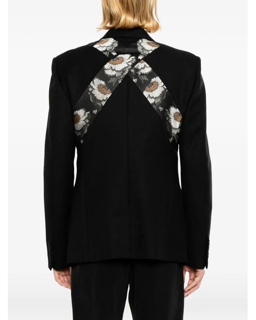 McQueen Black Floral-Jacquard Panelled Jacket for men