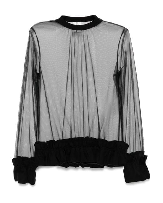 Noir Kei Ninomiya Gray Sheer Long-Sleeved Top