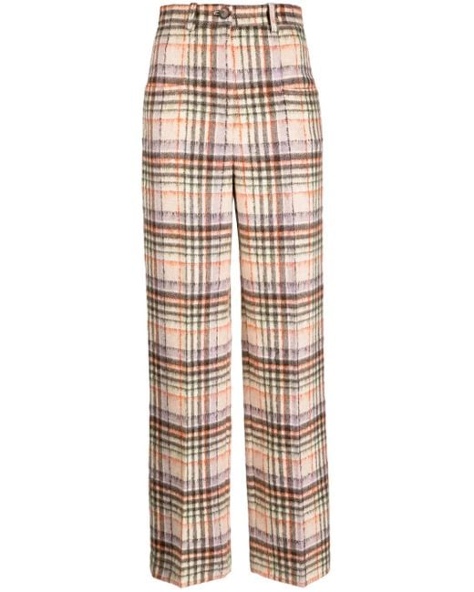 Sonia Rykiel Natural Checked Felted Wool Straight-Leg Trousers