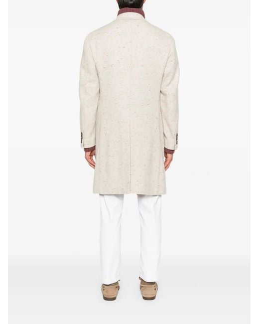 Eleventy Natural Herringbone Double-Breasted Coat for men