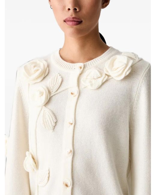 Farm Rio White Floral-Appliqué Button-Up Cardigan