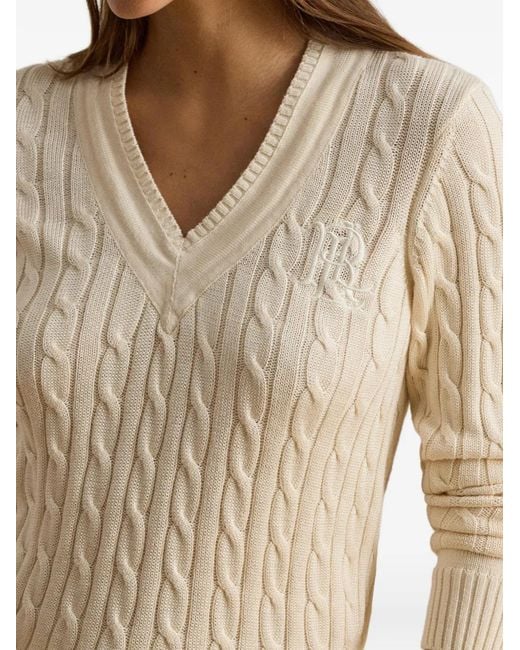 Ralph Lauren Natural Cable-Knit Monogram-Embroidered Sweater