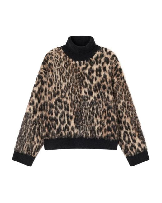 Ganni Black Leopard-Print Turtleneck Sweater