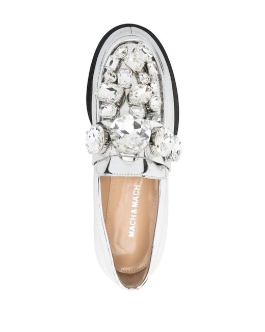 Mach & Mach White Crystal-Embellished Loafers