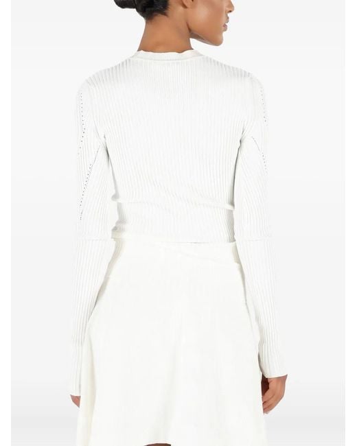 Roberto Cavalli White Openwork Rib-Knit Sweater