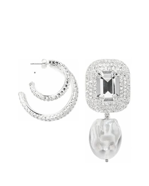 Magda Butrym White Crystal-Embellished Mismatched Earrings