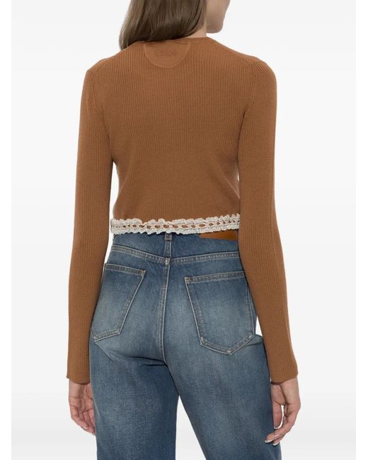 Chloé White Lace-Trimmed Ribbed-Knit Sweater