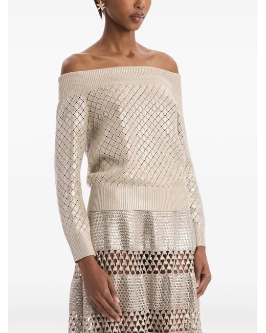 Oscar de la Renta Natural Foil Off-Shoulder Pullover