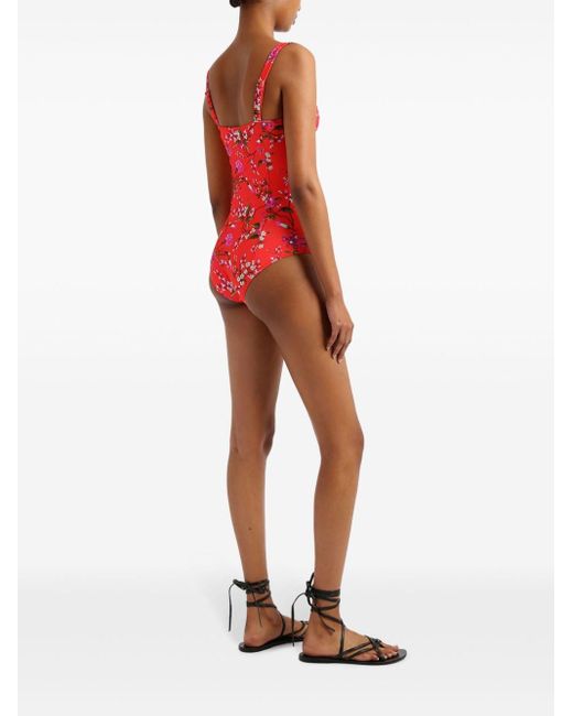 Erdem Red Floral-print Swimsuit