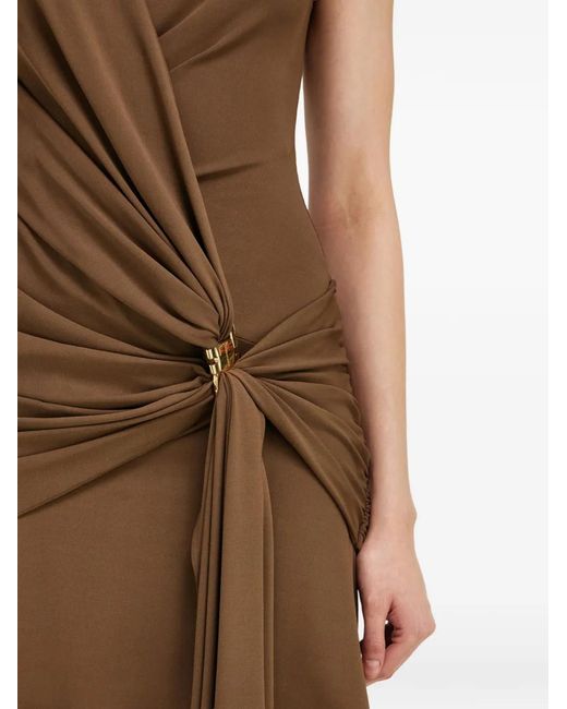 Ferragamo Brown Viscose Mini Dress With Gathered Waist