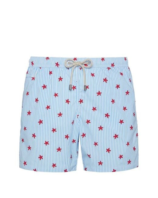 Mc2 Saint Barth Blue Starfish-Print Striped Swim Shorts for men