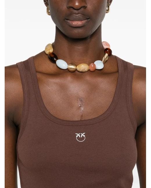 Pinko Brown Vest Top With Love Birds Golden Detail