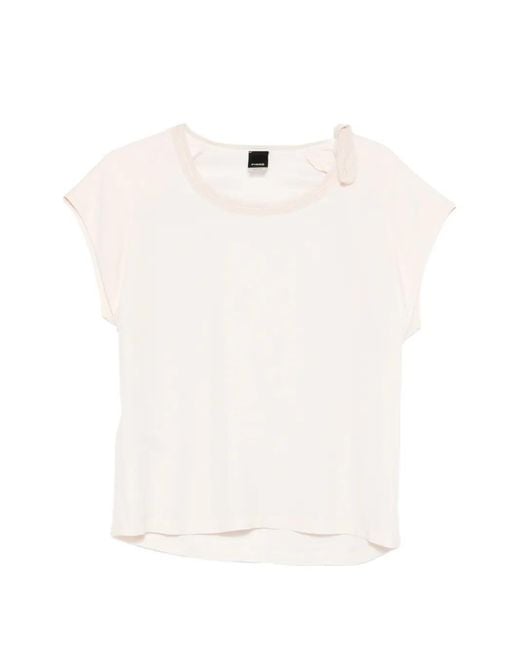 Pinko White T-Shirt With Side Bow On The Neck