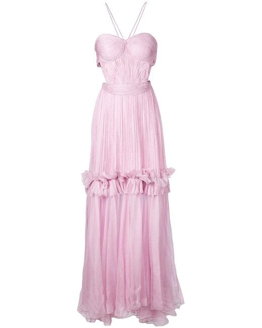Maria Lucia Hohan Pink Ruffle Trim Pleated Thora Gown